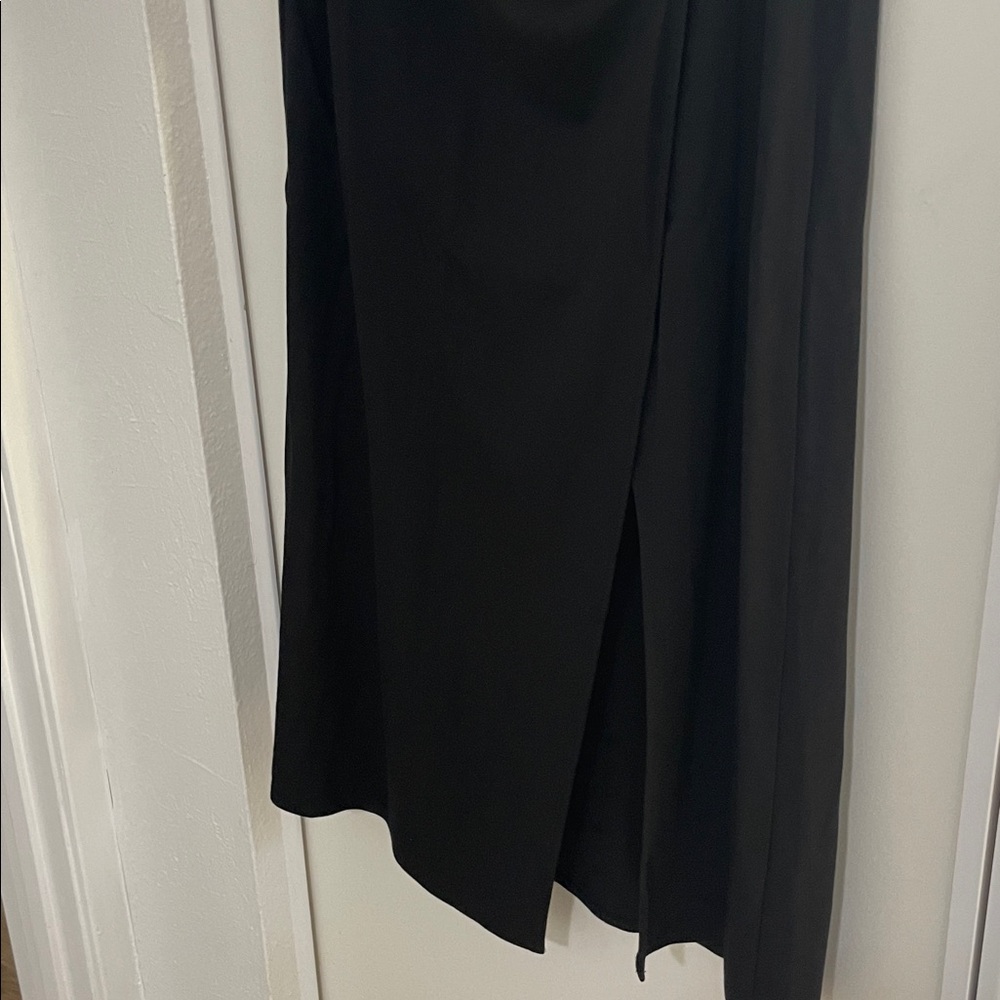 Halogen Black Maxi Skirt with Gathered Front and slit | L - Picture 6 of 9